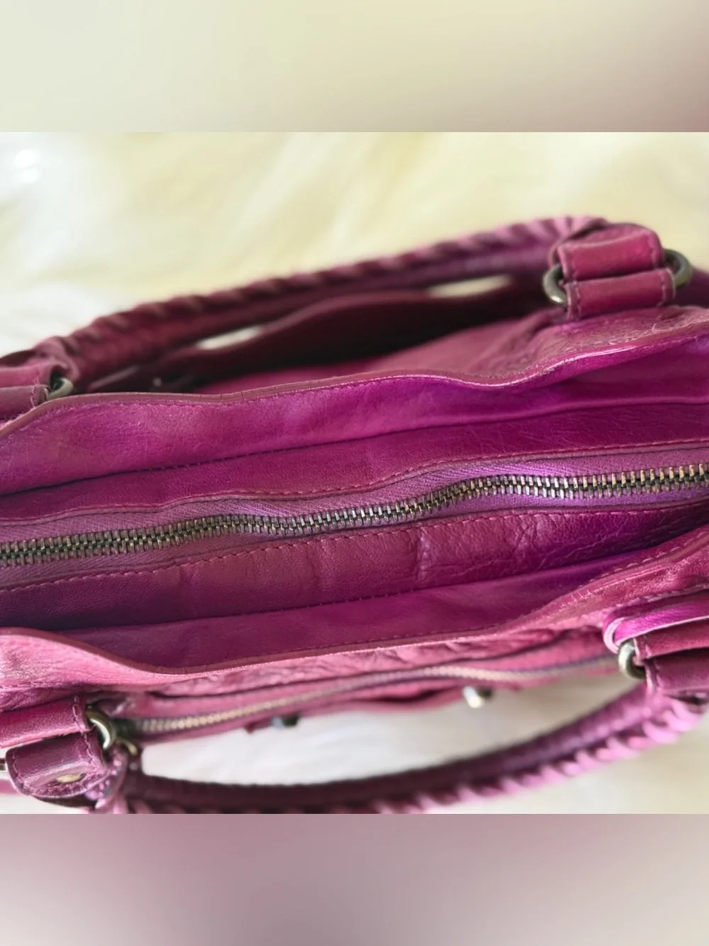 BALENCIAGA CITY BAG FIRST BAG 2005 CHÈVRE LEATHER PURPLE VINTAGE W/MIRROR - Picture 11 of 16